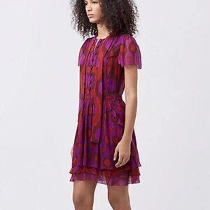 NWOT Diane von Furstenberg Marisa Silk Tie-Neck Parry Amethyst Mini DressXS $448